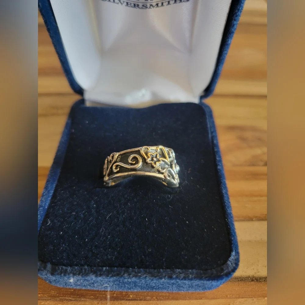 Montana Silversmiths Sterling Silver Antiqued Gold Accents Cz Stone Sz 6‎ New